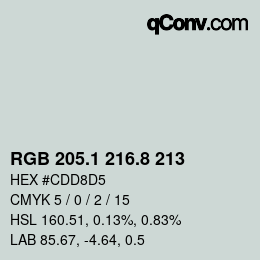 カラーコード: RGB 205.1 216.8 213 | qconv.com