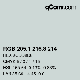 カラーコード: RGB 205.1 216.8 214 | qconv.com