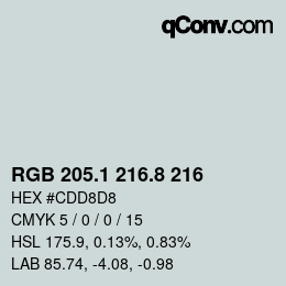 Color code: RGB 205.1 216.8 216 | qconv.com
