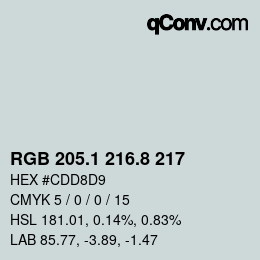 Farbcode: RGB 205.1 216.8 217 | qconv.com