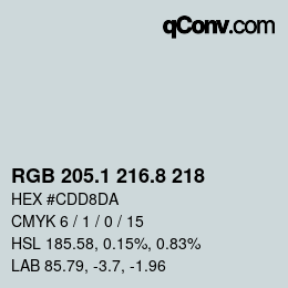カラーコード: RGB 205.1 216.8 218 | qconv.com