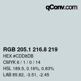 Color code: RGB 205.1 216.8 219 | qconv.com