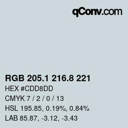 Color code: RGB 205.1 216.8 221 | qconv.com