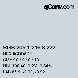 Color code: RGB 205.1 216.8 222 | qconv.com