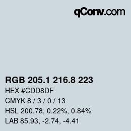 カラーコード: RGB 205.1 216.8 223 | qconv.com