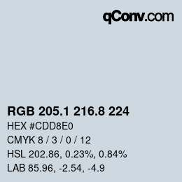 カラーコード: RGB 205.1 216.8 224 | qconv.com