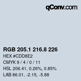 Color code: RGB 205.1 216.8 226 | qconv.com