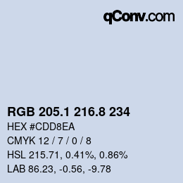 Color code: RGB 205.1 216.8 234 | qconv.com