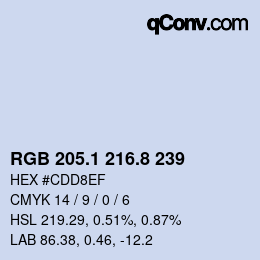 Color code: RGB 205.1 216.8 239 | qconv.com