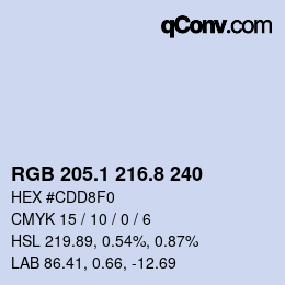 Color code: RGB 205.1 216.8 240 | qconv.com