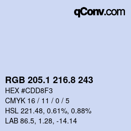 Color code: RGB 205.1 216.8 243 | qconv.com