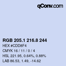 Color code: RGB 205.1 216.8 244 | qconv.com