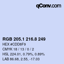 Color code: RGB 205.1 216.8 249 | qconv.com