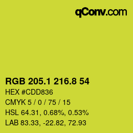 カラーコード: RGB 205.1 216.8 54 | qconv.com