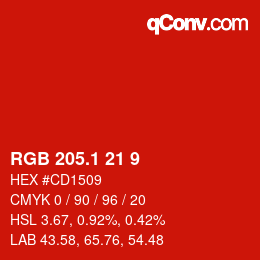 カラーコード: RGB 205.1 21 9 | qconv.com