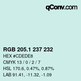カラーコード: RGB 205.1 237 232 | qconv.com