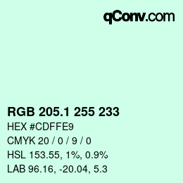カラーコード: RGB 205.1 255 233 | qconv.com
