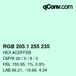 Color code: RGB 205.1 255 235 | qconv.com