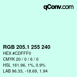 Color code: RGB 205.1 255 240 | qconv.com