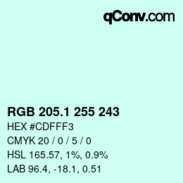 カラーコード: RGB 205.1 255 243 | qconv.com