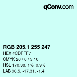 カラーコード: RGB 205.1 255 247 | qconv.com