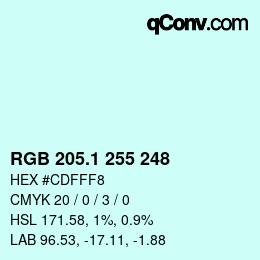 カラーコード: RGB 205.1 255 248 | qconv.com