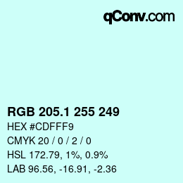 Color code: RGB 205.1 255 249 | qconv.com