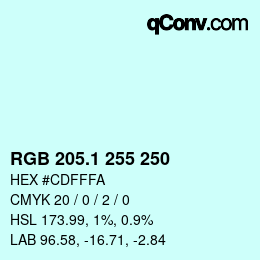 Color code: RGB 205.1 255 250 | qconv.com
