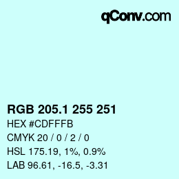 カラーコード: RGB 205.1 255 251 | qconv.com