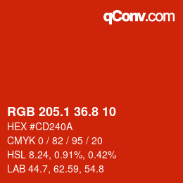 カラーコード: RGB 205.1 36.8 10 | qconv.com