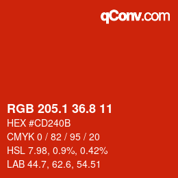 カラーコード: RGB 205.1 36.8 11 | qconv.com