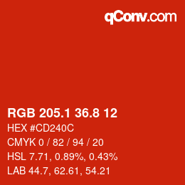 カラーコード: RGB 205.1 36.8 12 | qconv.com