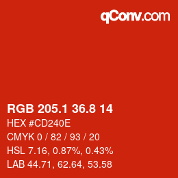 カラーコード: RGB 205.1 36.8 14 | qconv.com