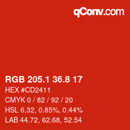 カラーコード: RGB 205.1 36.8 17 | qconv.com