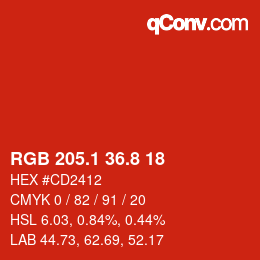 カラーコード: RGB 205.1 36.8 18 | qconv.com