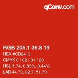 カラーコード: RGB 205.1 36.8 19 | qconv.com