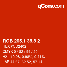 カラーコード: RGB 205.1 36.8 2 | qconv.com