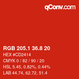 カラーコード: RGB 205.1 36.8 20 | qconv.com