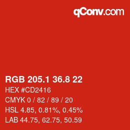 カラーコード: RGB 205.1 36.8 22 | qconv.com