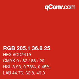 カラーコード: RGB 205.1 36.8 25 | qconv.com