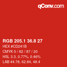 カラーコード: RGB 205.1 36.8 27 | qconv.com