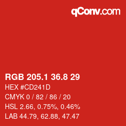 カラーコード: RGB 205.1 36.8 29 | qconv.com