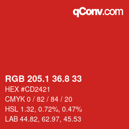 Color code: RGB 205.1 36.8 33 | qconv.com