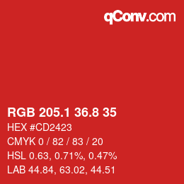 カラーコード: RGB 205.1 36.8 35 | qconv.com