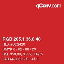 カラーコード: RGB 205.1 36.8 40 | qconv.com