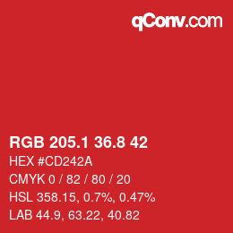 カラーコード: RGB 205.1 36.8 42 | qconv.com