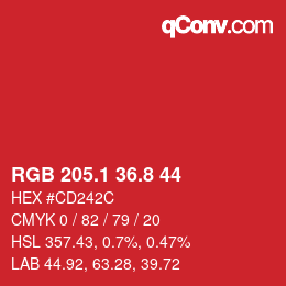 カラーコード: RGB 205.1 36.8 44 | qconv.com
