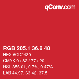 カラーコード: RGB 205.1 36.8 48 | qconv.com