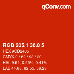 カラーコード: RGB 205.1 36.8 5 | qconv.com