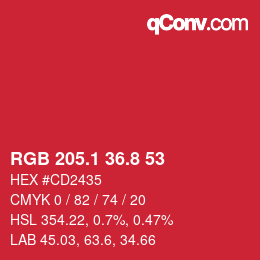 カラーコード: RGB 205.1 36.8 53 | qconv.com